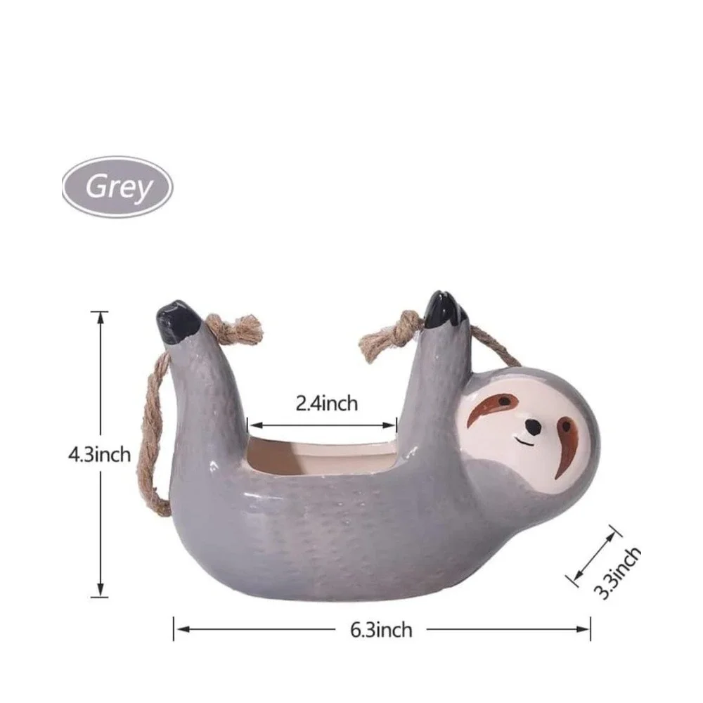 Handmade Sloth Hanging Planter with Faux Greenery – Cute Ceramic Wall Decor
